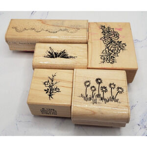 Lot of 5 Nature Plants Flowers Grass Wood Mounted Rubber Stamps